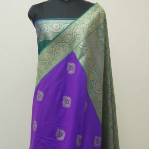 Banarasi Katan Silk Saree Boota Design Violet And Green Contrast Color