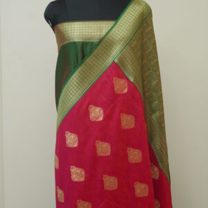 Banarasi Katan Silk Saree Boota Design Pink And Green Contrast Color