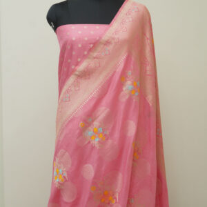 Banarasi Katan Silk Saree Pink Color Meenakari Work Jaal Design