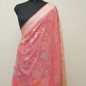 Banarasi Katan Silk Saree Light Pink Color Meenakari Work Jaal Design