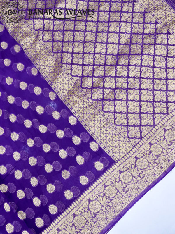 Banarasi Khaddi Georgette Saree Violet Color Big Booti Design