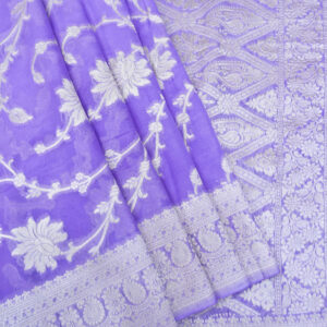 Banarasi Khaddi Georgette Saree Silver Zari Light Purple Color Jaal Design