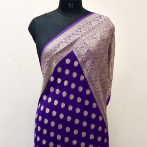 Banarasi Khaddi Georgette Saree Violet Purple Color Booti Design