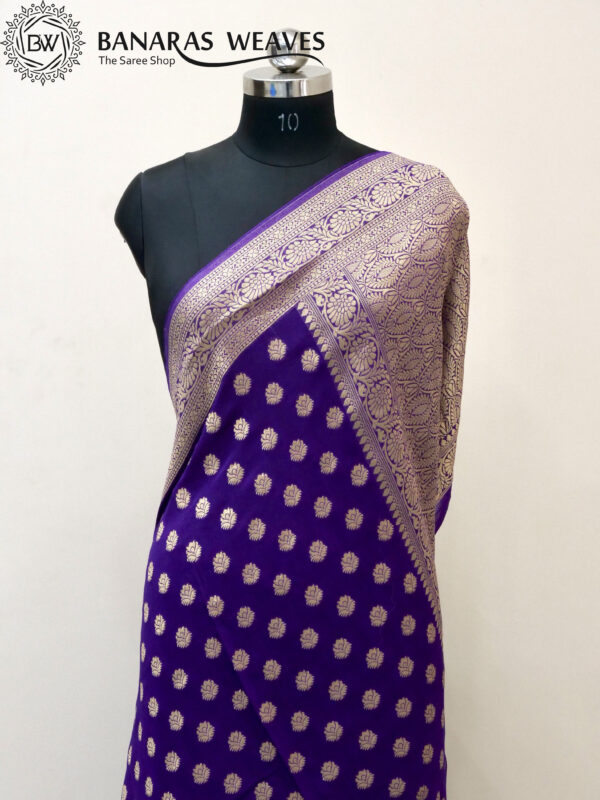 Banarasi Khaddi Georgette Saree Violet Color Booti Design