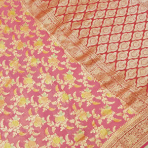 Pure Khaddi Georgette Saree Light Pink Color Jaal Design Brush Dyed