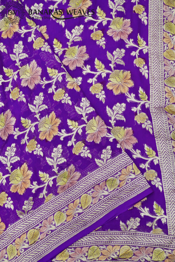 Pure Khaddi Georgette Saree Purple Violet Color Jaal Design Brush Dyed