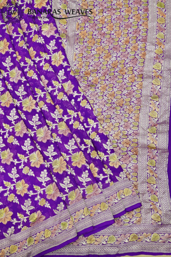 Pure Khaddi Georgette Saree Purple Violet Color Jaal Design Brush Dyed