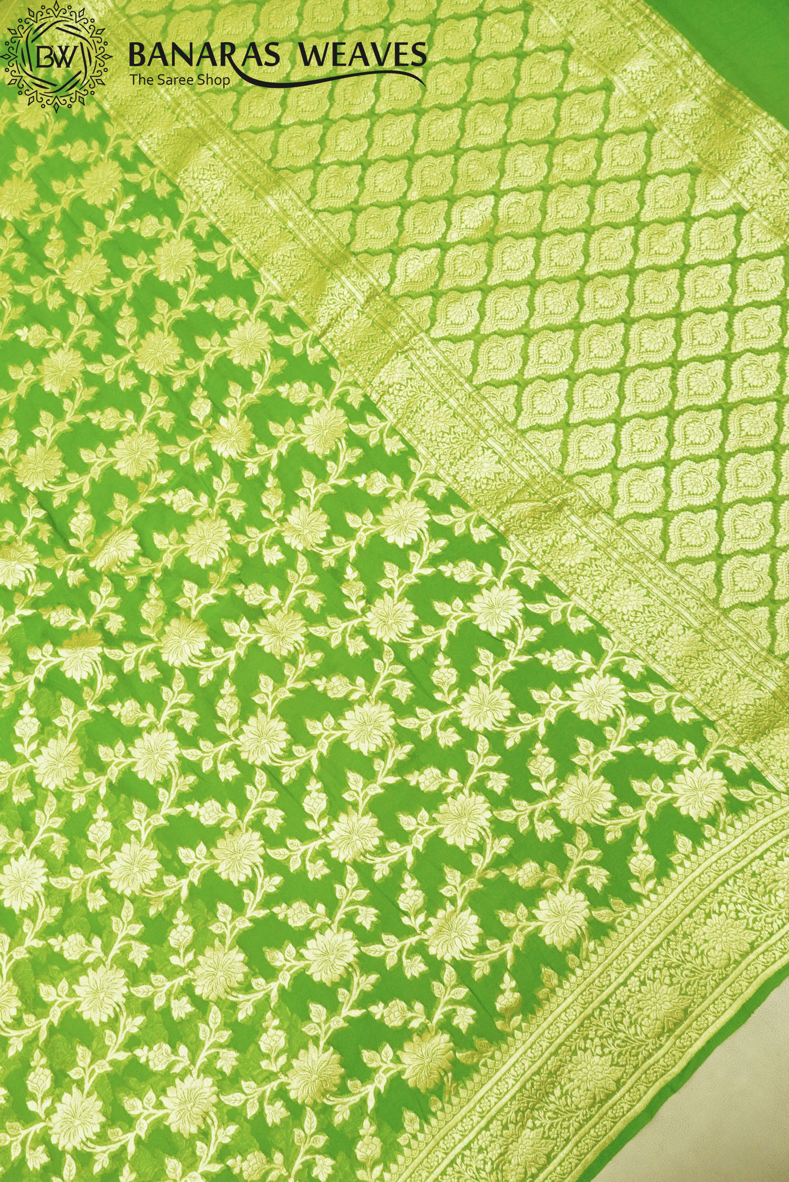 Pure Khaddi Georgette Saree Light Green Color Jaal Design