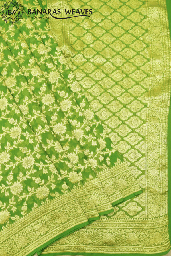 Pure Khaddi Georgette Saree Light Green Color Jaal Design