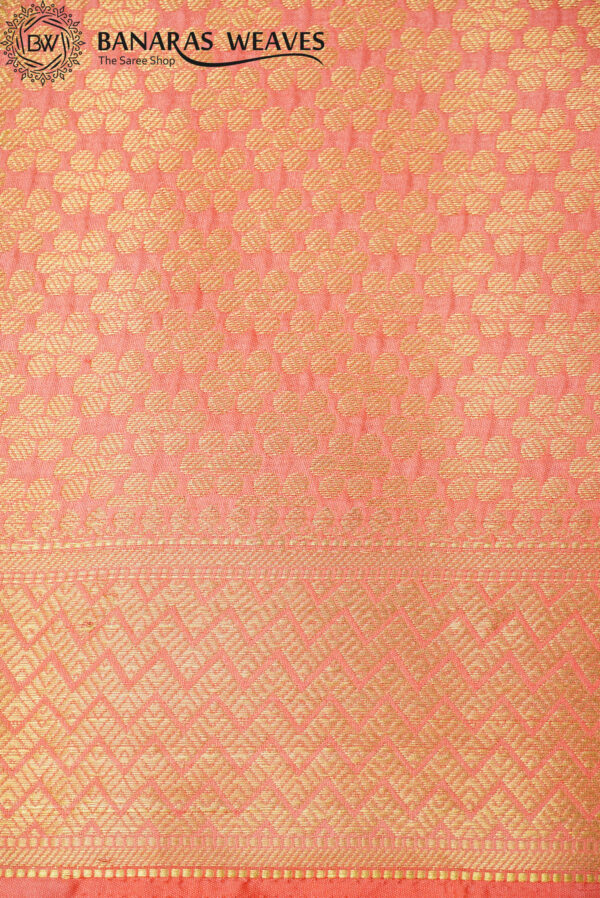 Banarasi Silk Saree Hand Dyed Peach Color Ada Design