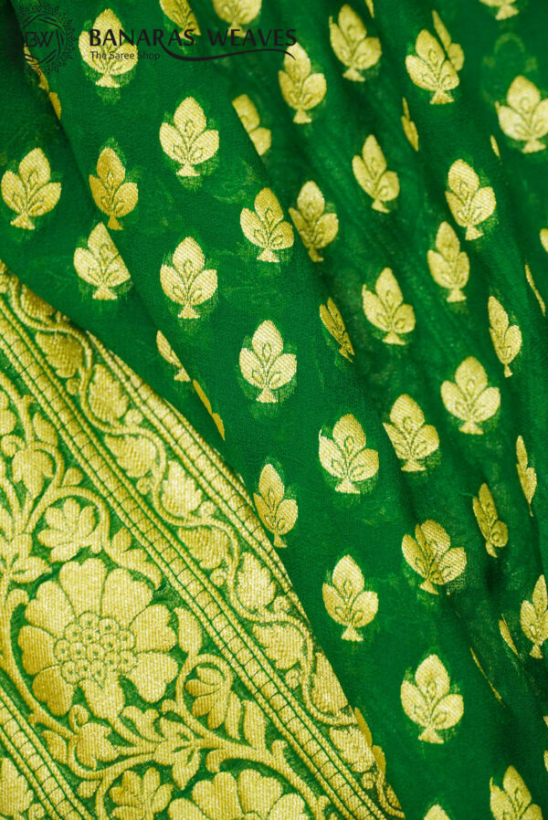 Pure Khaddi Georgette Saree Green Color Club Boti Design