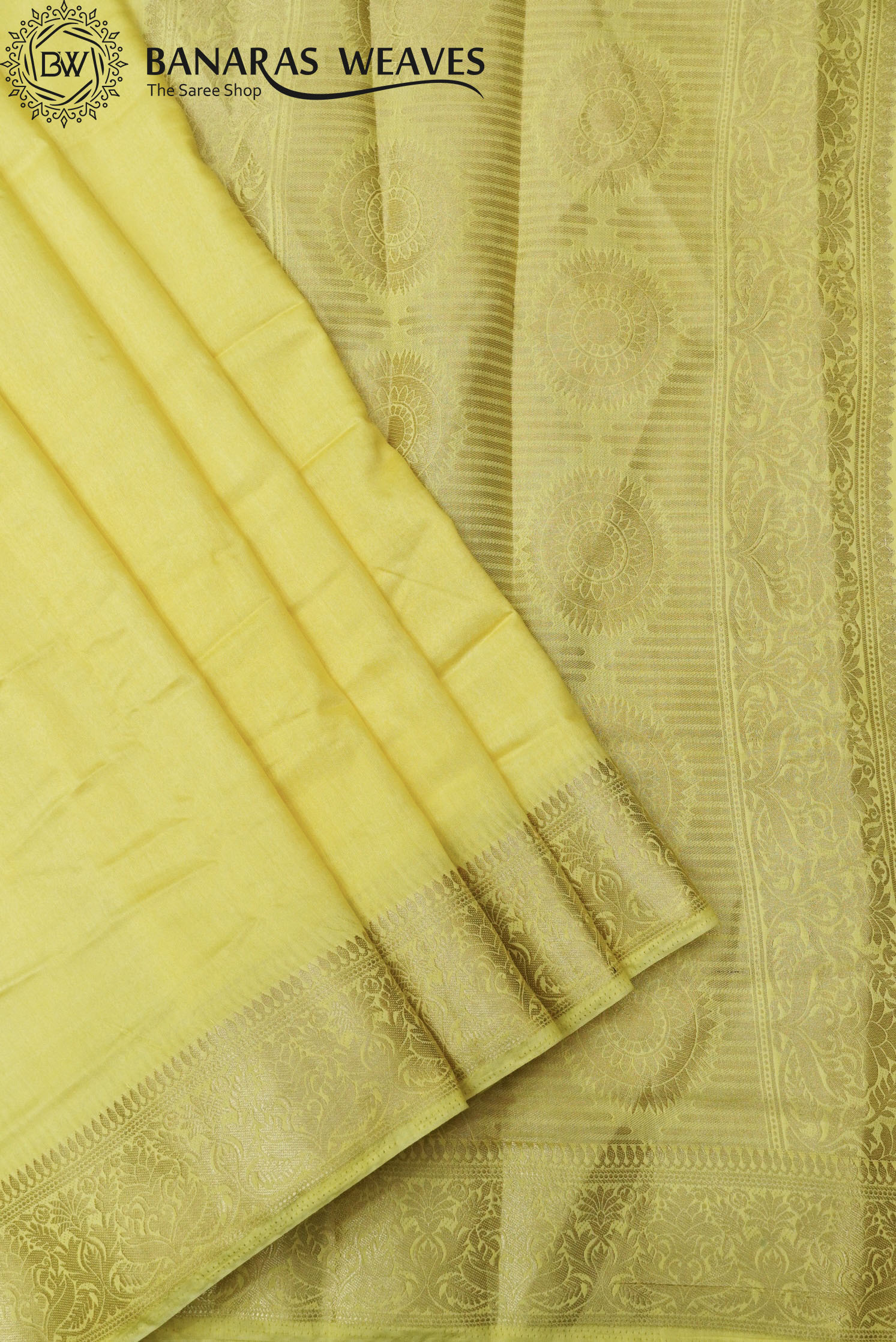 Banarasi Plain Chinya Silk Saree Lemon Color
