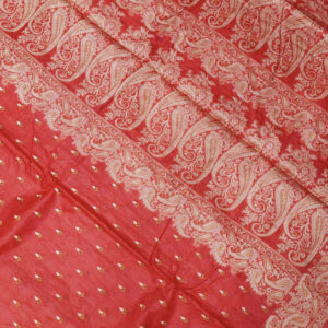 Pure Banarasi Tussar Paper Silk Saree Resham Weaving & Embroidery Work Red Color