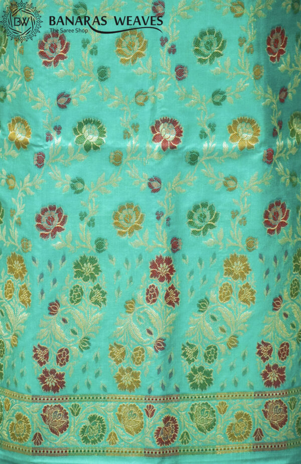 Banarasi Silk Suit Gold Zari Jaal Design Meenakari Work 2D Contrast - Blue And Seagreen Color