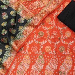 Banarasi Silk Suit Gold Zari Jaal Design Meenakari Work 2D Contrast – Red And Black Color