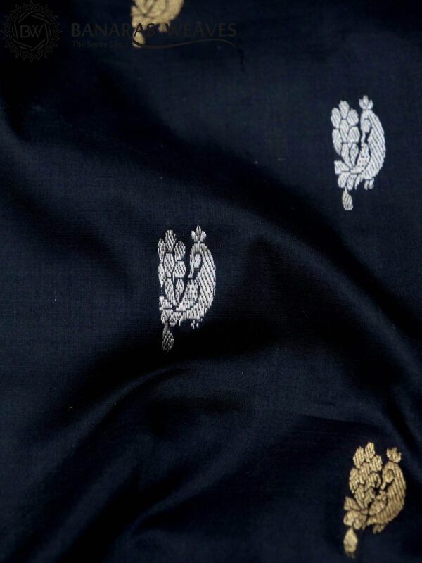 Pure Banarasi Kadhwa Katan Silk Saree Gold Zari Booti Design - Black Color