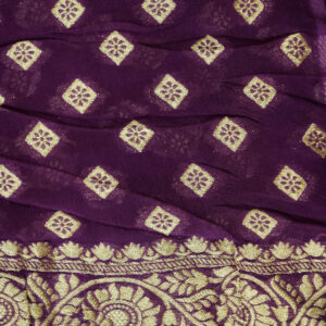Banarasi Khaddi Georgette Saree Gold Zari Booti Design 3D Contrast – Black And Purple Color