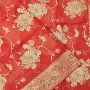 Banarasi Khaddi Georgette Saree Gold Zari Big Jaal Design – Light Pink Color