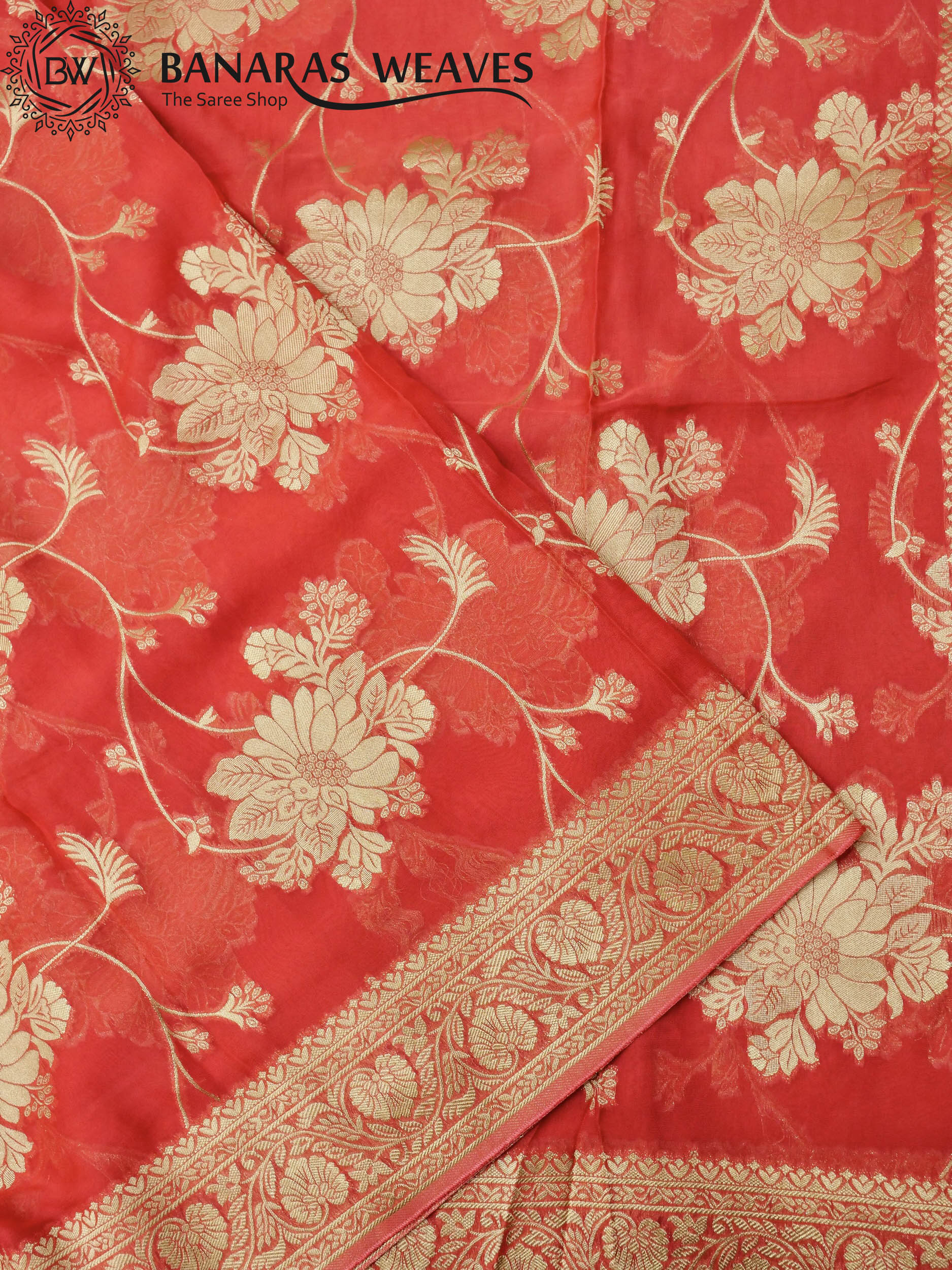 Banarasi Khaddi Georgette Saree Gold Zari Big Jaal Design - Light Pink Color