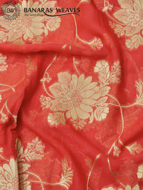 Banarasi Khaddi Georgette Saree Gold Zari Big Jaal Design - Light Pink Color