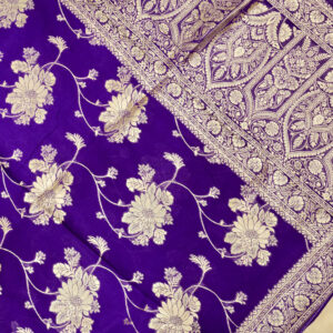 Banarasi Khaddi Georgette Saree Gold Zari Big Jaal Design – Violet Color