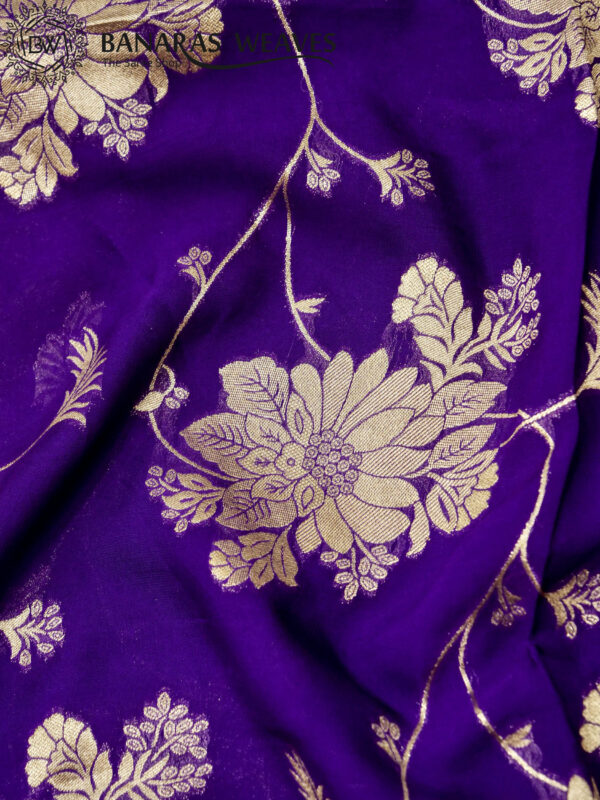 Banarasi Khaddi Georgette Saree Gold Zari Big Jaal Design - Violet Color