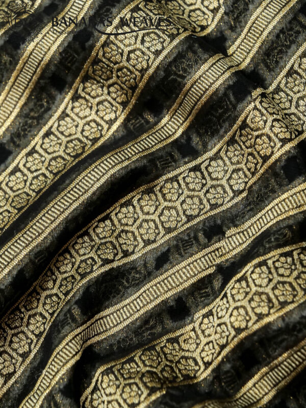 Banarasi Khaddi Georgette Saree Gold Zari Ada Design - Black Color