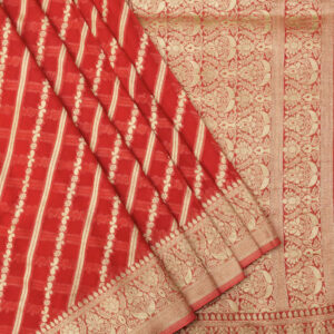 Banarasi Khaddi Georgette Saree Gold Zari Ada Design – Light Red Color