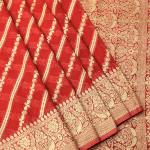 Banarasi Khaddi Georgette Saree Gold Zari Ada Design – Light Red Color