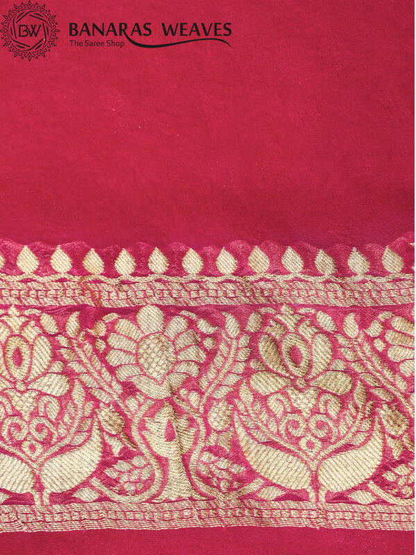 Banarasi Khaddi Georgette Saree Gold Zari Ada Design - Dark Pink Color