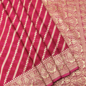 Banarasi Khaddi Georgette Saree Gold Zari Ada Design – Dark Pink Color