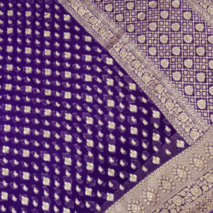 Banarasi Khaddi Georgette Saree Gold Zari Booti Design – Violet Color