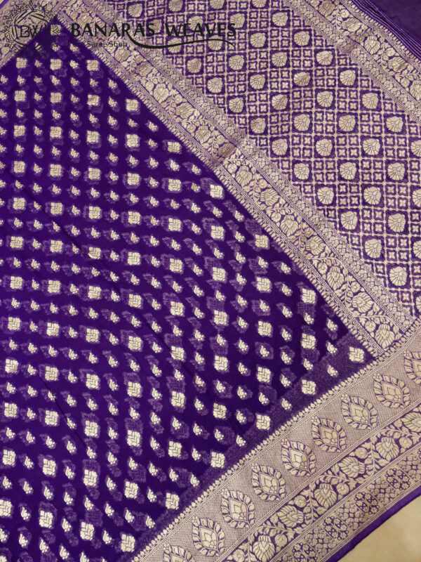 Banarasi Khaddi Georgette Saree Gold Zari Booti Design - Violet Color