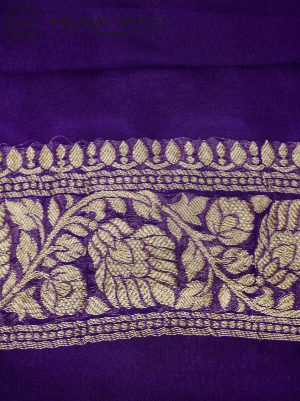 Banarasi Khaddi Georgette Saree Gold Zari Booti Design - Violet Color