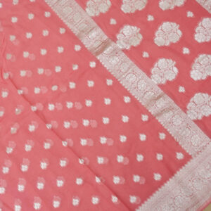 Banarasi Khaddi Georgette Saree Silver Zari Booti Design – Light Pink Color