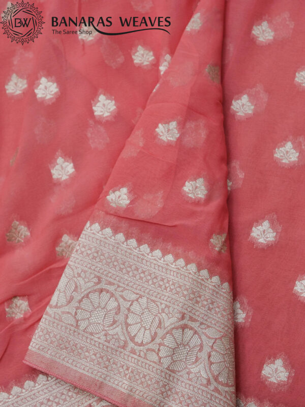 Banarasi Khaddi Georgette Saree Silver Zari Booti Design - Light Pink Color
