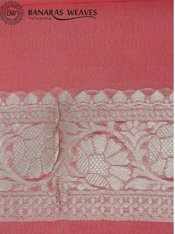 Banarasi Khaddi Georgette Saree Silver Zari Booti Design - Light Pink Color