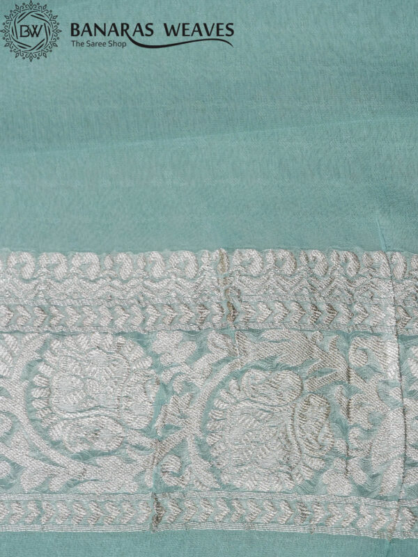 Banarasi Khaddi Georgette Saree Silver Zari Jaal Design - Light Seagreen Color