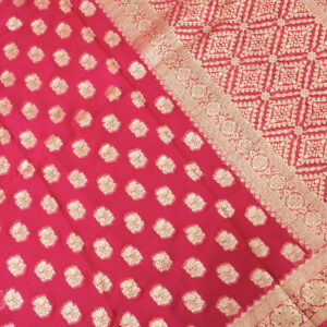 Banarasi Khaddi Georgette Saree Gold Zari Flower Design – Pink Color