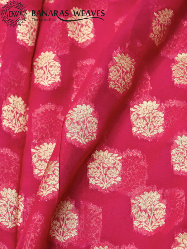 Banarasi Khaddi Georgette Saree Gold Zari Flower Design - Pink Color