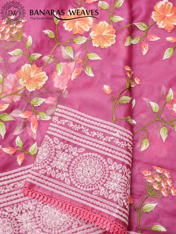 Banarasi Kora/Organza Saree Jaal Design Embroidery Work - Purple Color