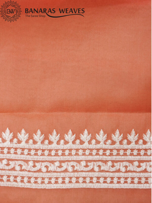 Banarasi Kora/Organza Saree Jaal Design Embroidery Work - Peach Color