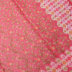 Banarasi Kora/Organza Saree Jaal Design Embroidery Work – Pink Color