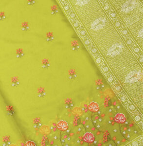 Banarasi Kora/Organza Saree Flower Boota Design Embroidery Work – Green Color