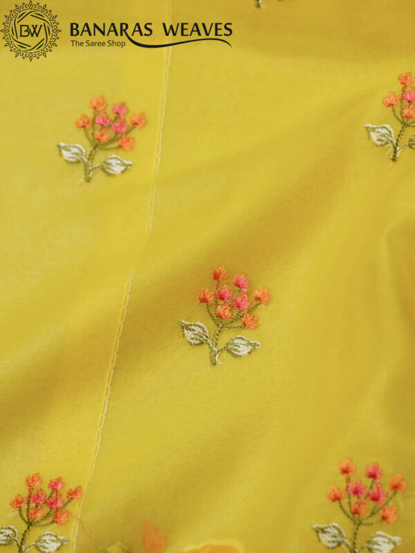 Banarasi Kora/Organza Saree Flower Booti Design Embroidery Work - Yellow Color