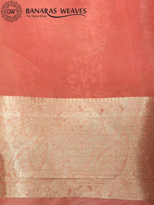 Banarasi Kora/Organza Saree Flower Boota Design Embroidery Work - Peach Color