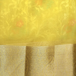 Banarasi Kora/Organza Saree Flower Jaal Design Embroidery Work – Yellow Color