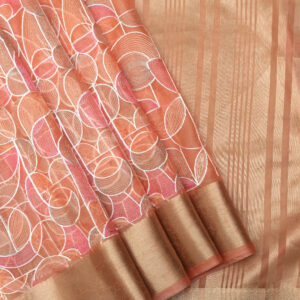 Banarasi Kora/Organza Saree Geometrical Design Embroidery Work – Peach Color