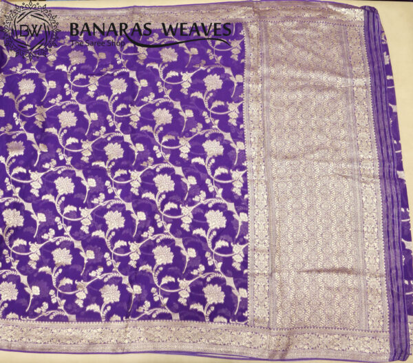 Banarasi Khaddi Georgette Saree Gold Zari Fine Jaal Design - Violet Color