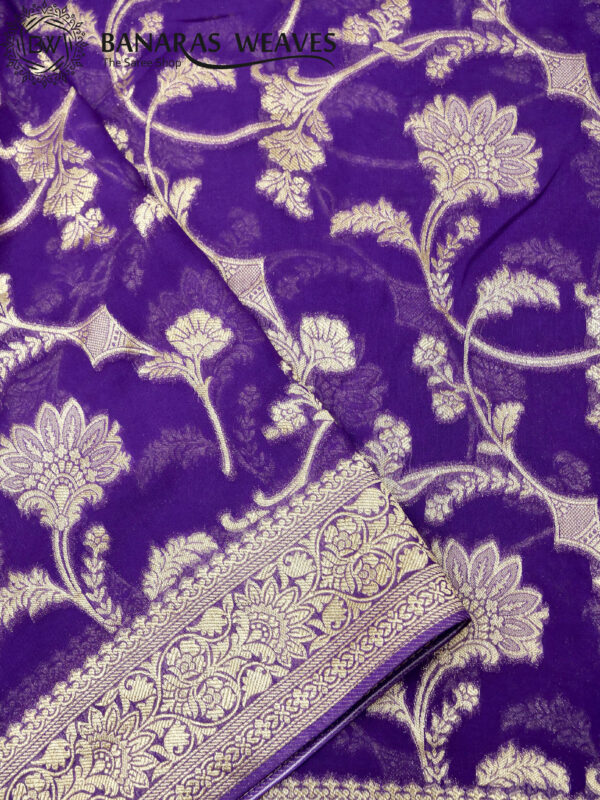 Banarasi Khaddi Georgette Saree Gold Zari Fine Jaal Design - Violet Color